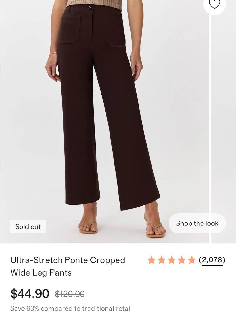 Quince Cropped Wide-Leg Ponte Pants in Dark Brown